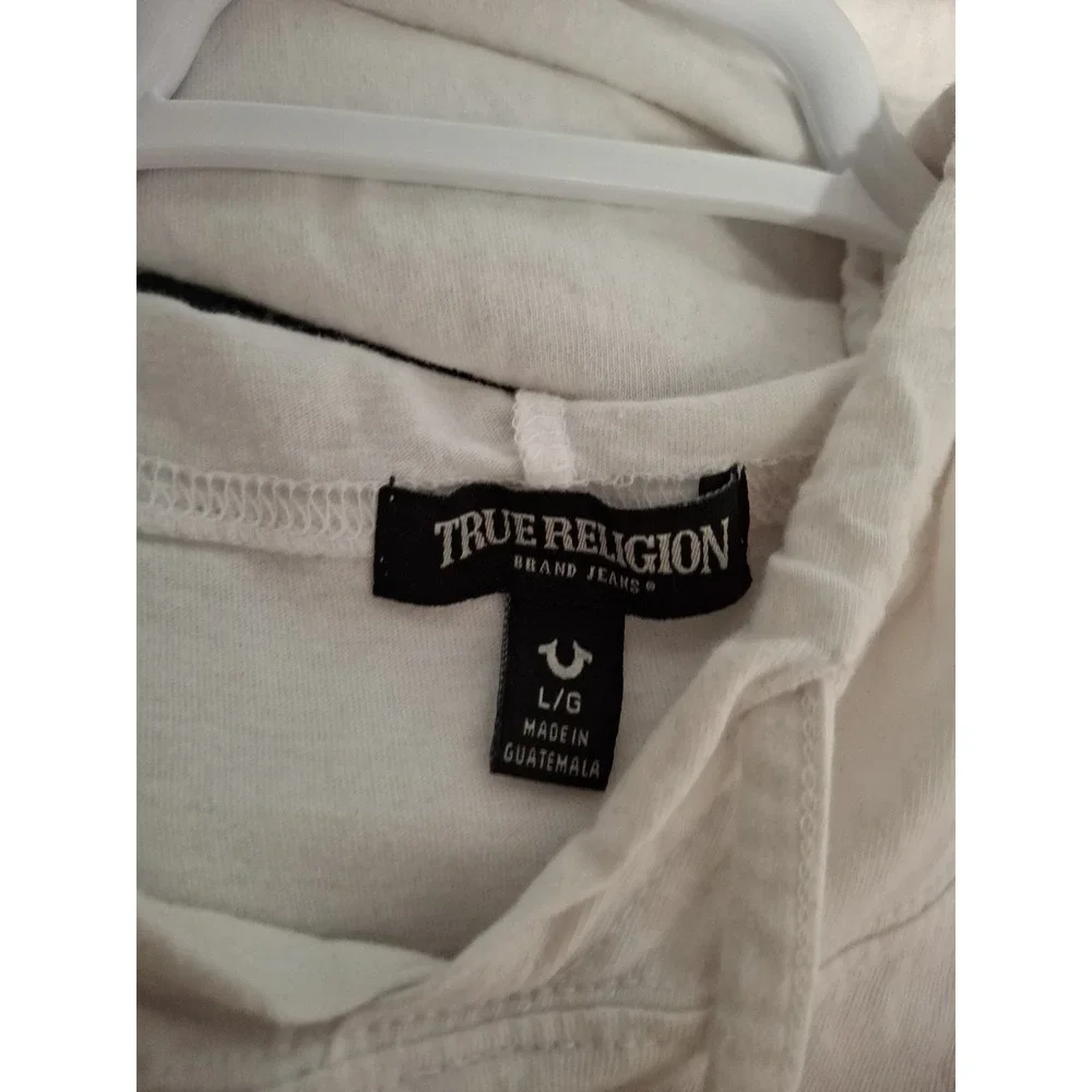 True Religion Men's Horseshoe Box Logo Large White Hoodie Tank Top